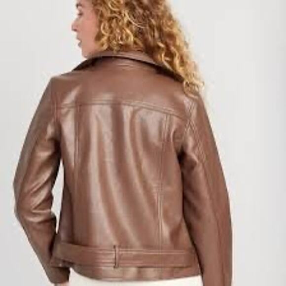 Old Navy Faux-Leather Belted Biker Motor Jacket Espresso Brown Size XXL $75 NWT - Picture 3 of 16